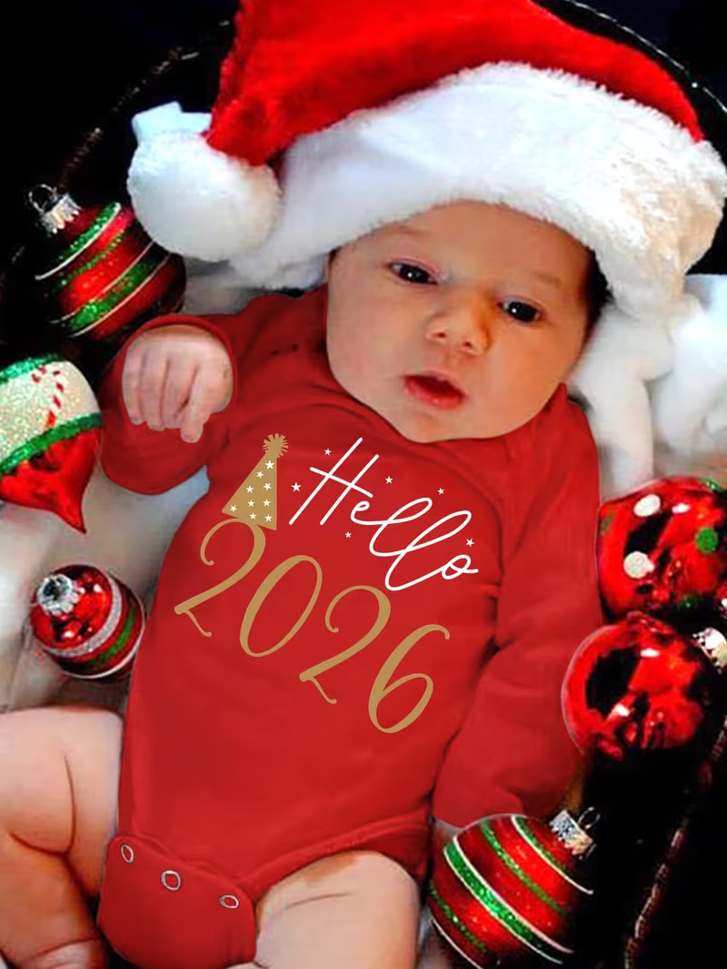 Body festive e kuqe me shkrim Hello 2026